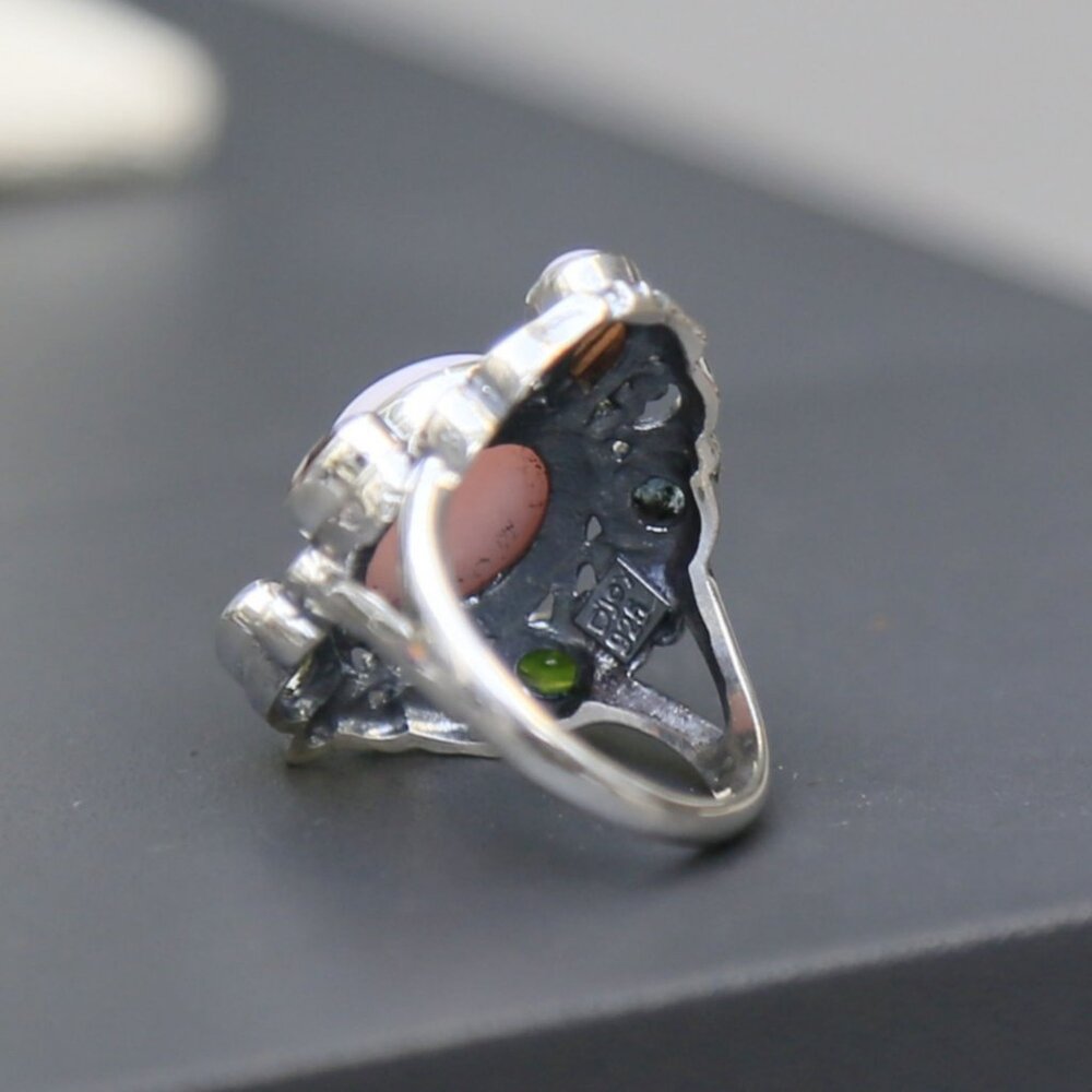 Bali Legacy ✦ Pink Opal & Multi Gemstone Ring ✦ 5.40ctw Sterling Silver Floral - Picture 16 of 16